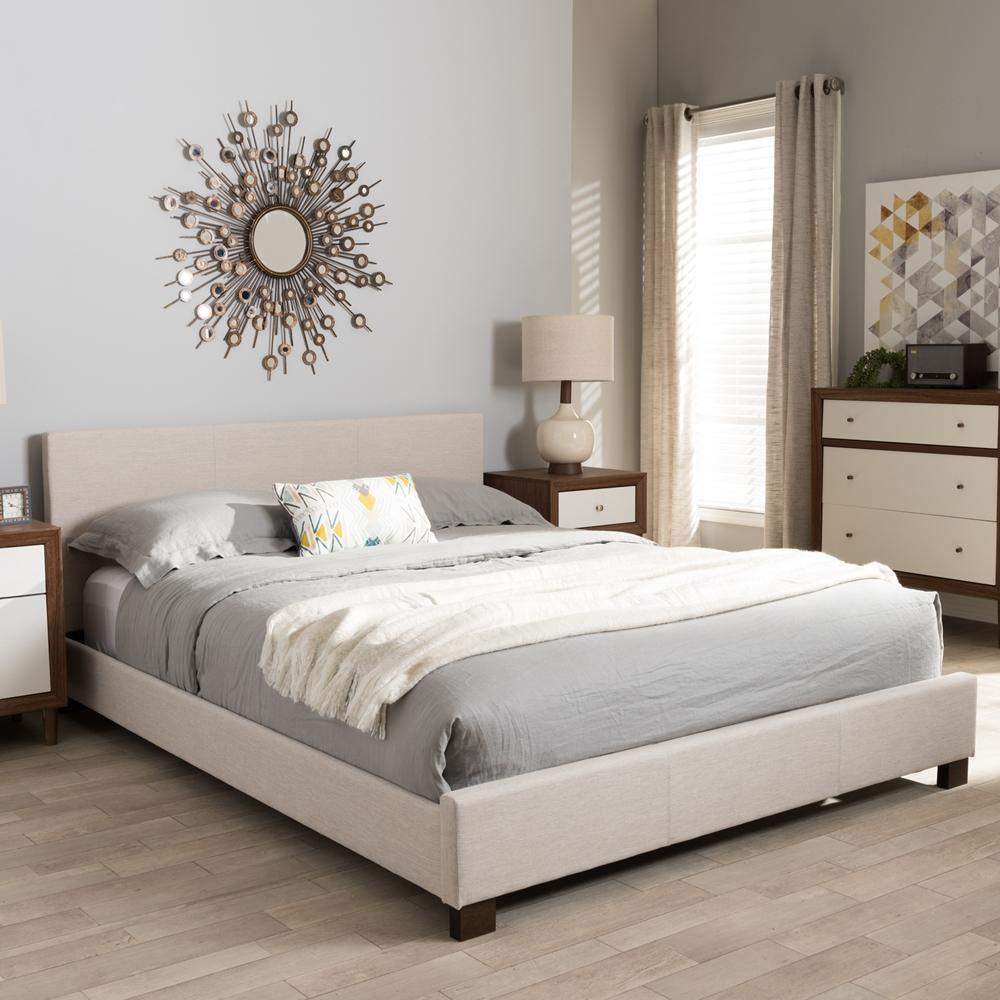 Elizabeth Modern and Contemporary Beige Fabric Upholstered Panel-Stitched Full Size Platform Bed FredCo