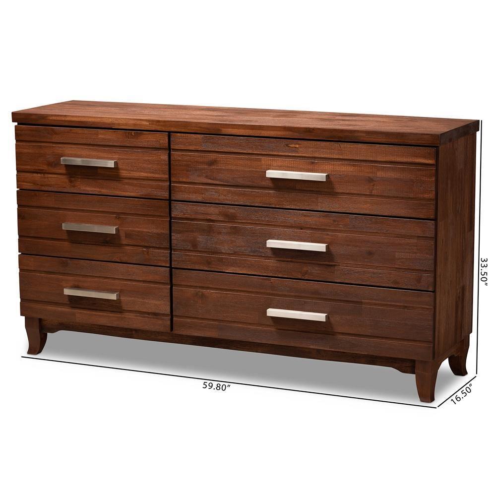 Ella Modern and Contemporary Warm Oak Brown Finished Wood 6-Drawer dresser FredCo