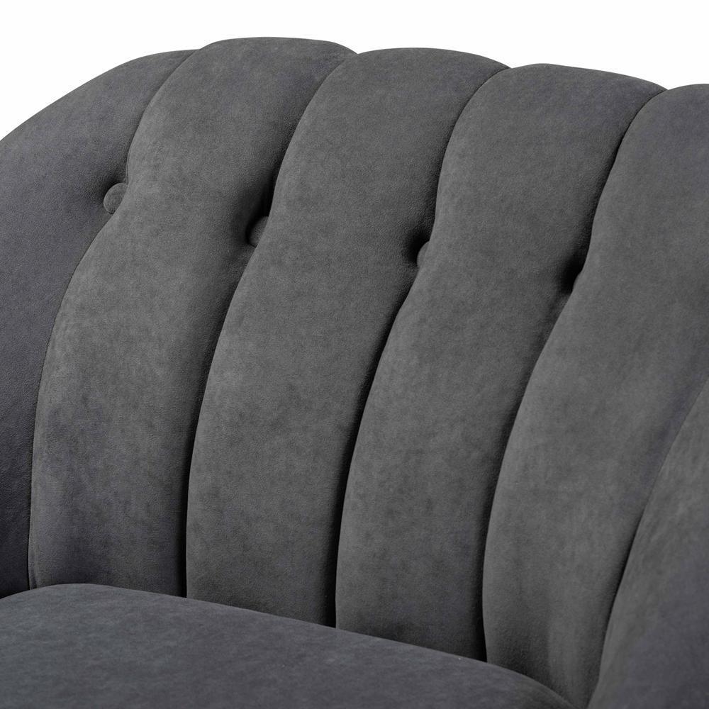 Ellard Modern and Contemporary Grey Velvet Fabric Upholstered and Two-Tone Dark Brown and Gold Finished Wood Accent Chair FredCo