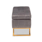 Ellery Luxe and Glam Grey Velvet Fabric Upholstered and Gold Finished Metal Storage Ottoman FredCo