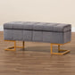 Ellery Luxe and Glam Grey Velvet Fabric Upholstered and Gold Finished Metal Storage Ottoman FredCo