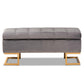 Ellery Luxe and Glam Grey Velvet Fabric Upholstered and Gold Finished Metal Storage Ottoman FredCo