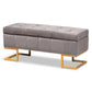 Ellery Luxe and Glam Grey Velvet Fabric Upholstered and Gold Finished Metal Storage Ottoman FredCo