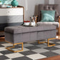 Ellery Luxe and Glam Grey Velvet Fabric Upholstered and Gold Finished Metal Storage Ottoman FredCo