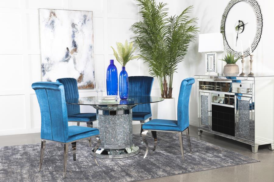 Ellie 5-piece Cylinder Pedestal Dining Room Set Mirror and Teal 115551-S5T Coaster FredCo