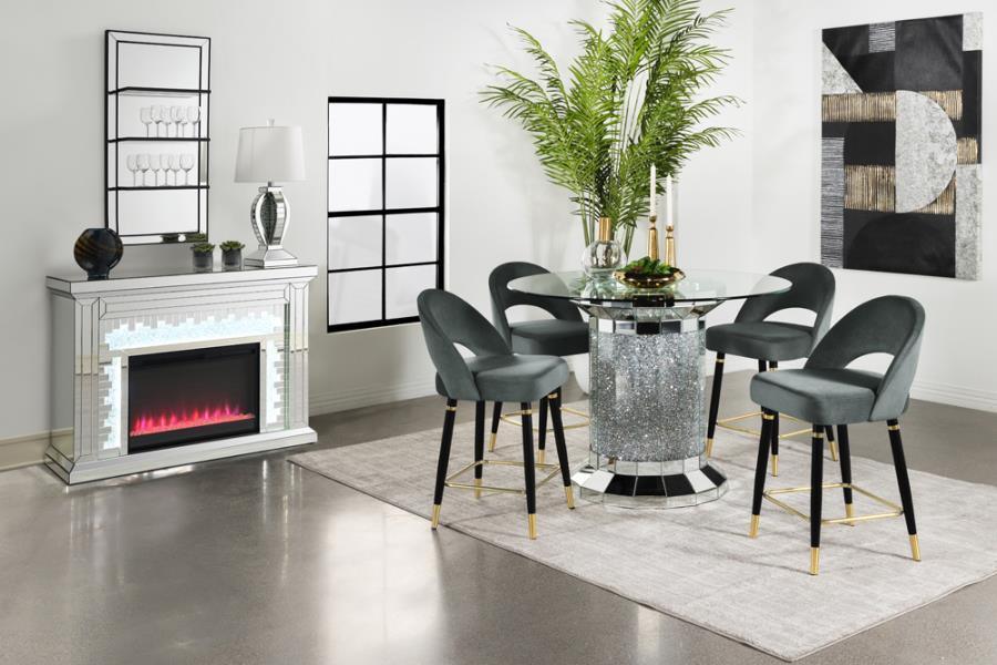 Ellie 5-piece Pedestal Counter Height Dining Room Set Mirror and Grey 115558-S5G Coaster FredCo