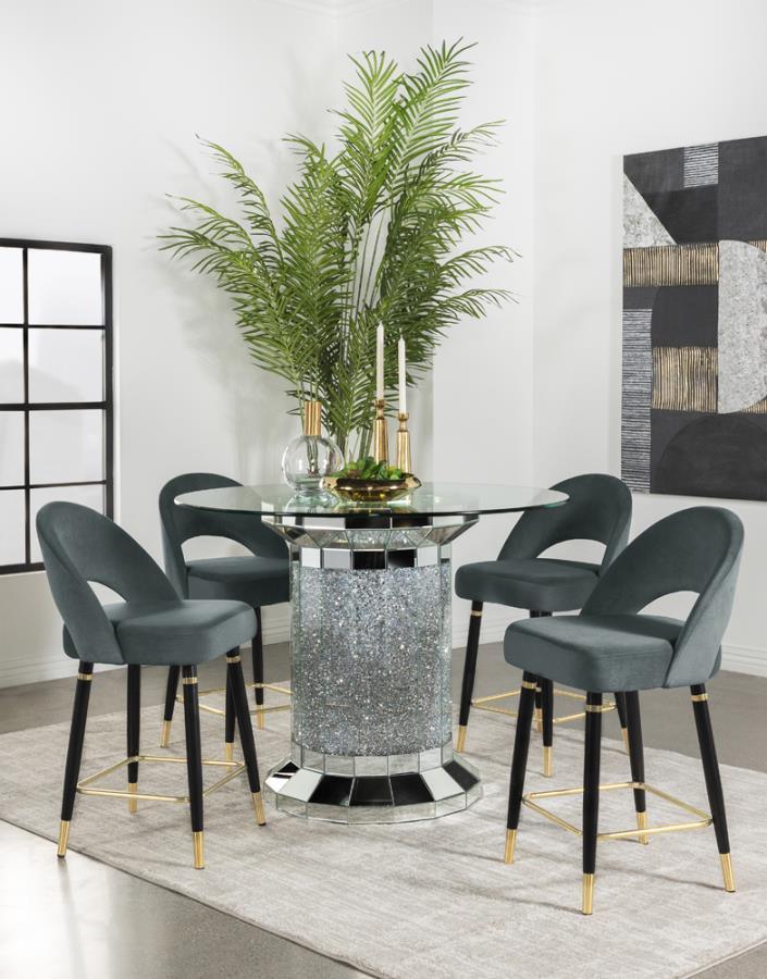 Ellie 5-piece Pedestal Counter Height Dining Room Set Mirror and Grey 115558-S5G Coaster FredCo