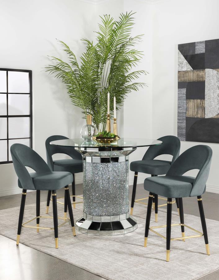 Ellie 5-piece Pedestal Counter Height Dining Room Set Mirror and Grey 115558-S5G Coaster FredCo