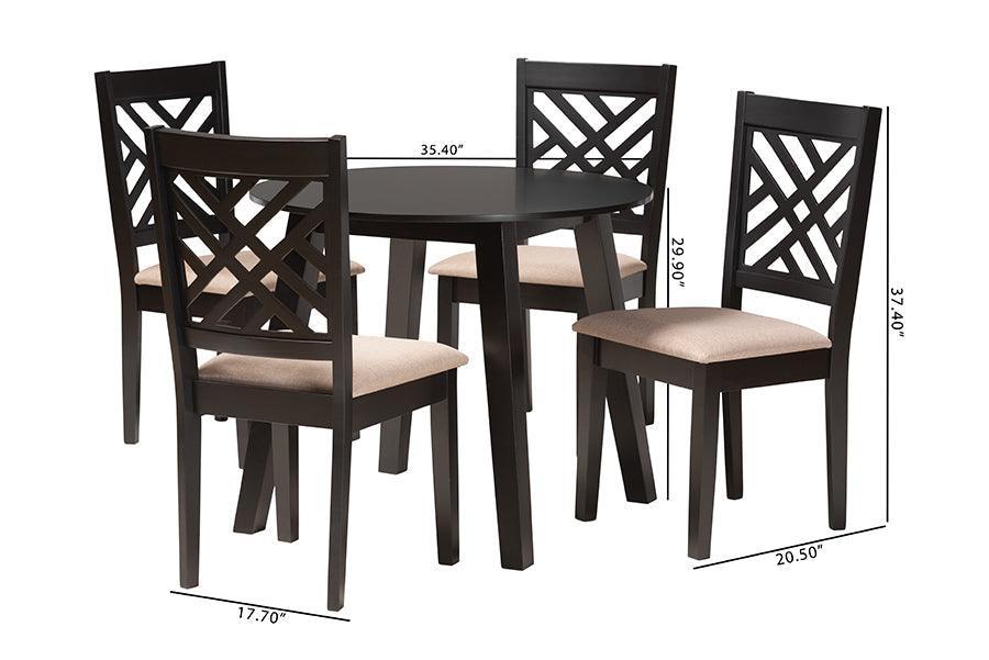 Ellie Modern Beige Fabric and Dark Brown Finished Wood 5-Piece Dining Set FredCo