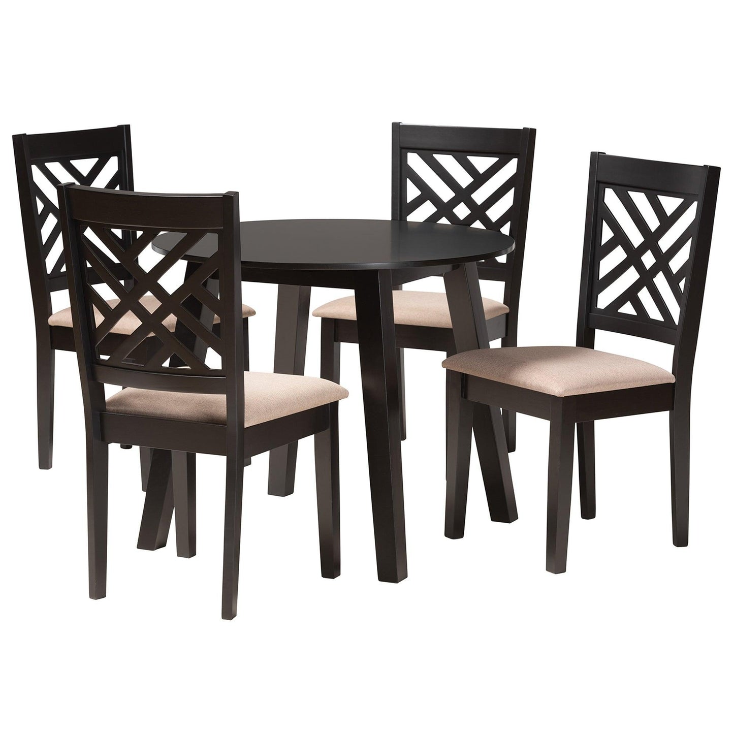 Ellie Modern Beige Fabric and Dark Brown Finished Wood 5-Piece Dining Set FredCo