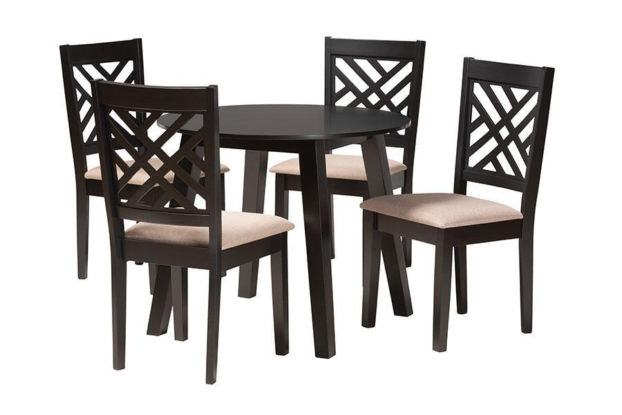 Ellie Modern Beige Fabric and Dark Brown Finished Wood 5-Piece Dining Set FredCo