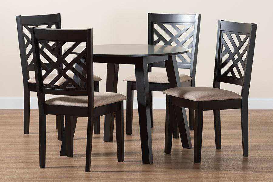 Ellie Modern Beige Fabric and Dark Brown Finished Wood 5-Piece Dining Set FredCo
