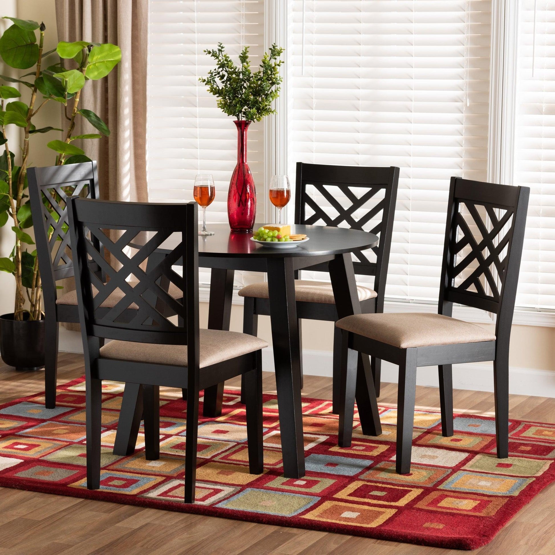 Ellie Modern Beige Fabric and Dark Brown Finished Wood 5-Piece Dining Set FredCo