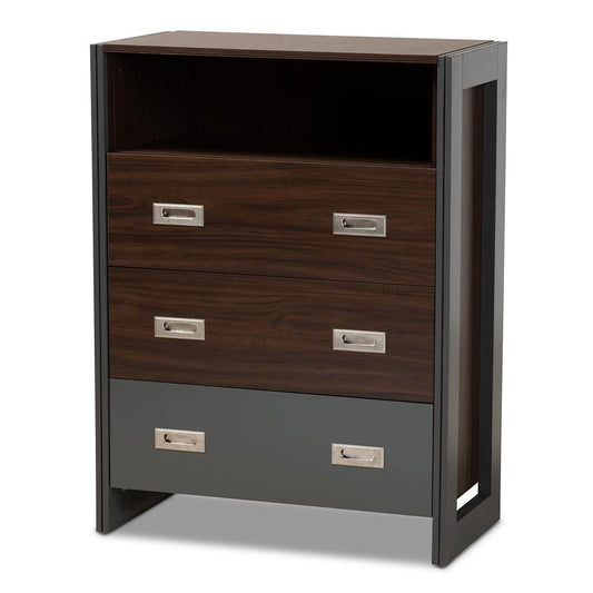 Elliot Modern and Contemporary Two-Tone Walnut and Grey Finished Wood 3-Drawer Chest FredCo