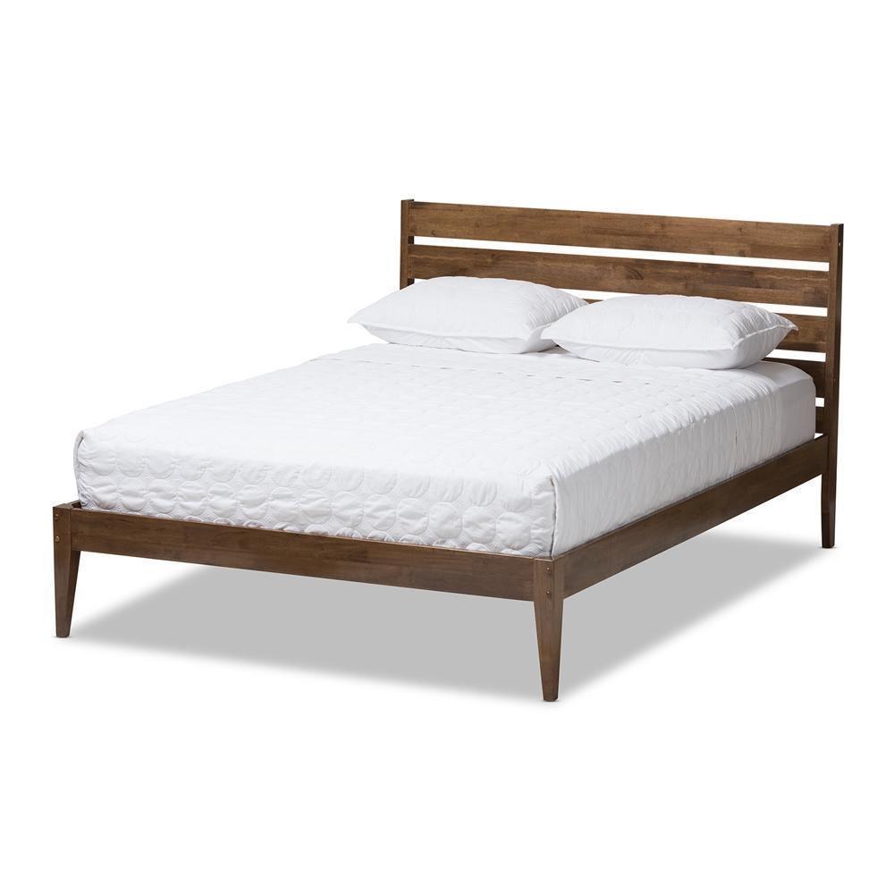 Elmdon Mid-Century Modern Solid Walnut Wood Slatted Headboard Style Full Size Platform Bed FredCo