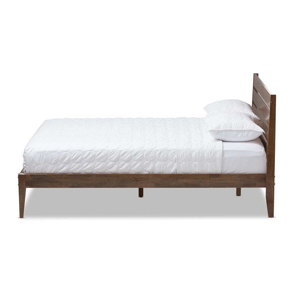 Elmdon Mid-Century Modern Solid Walnut Wood Slatted Headboard Style Full Size Platform Bed FredCo