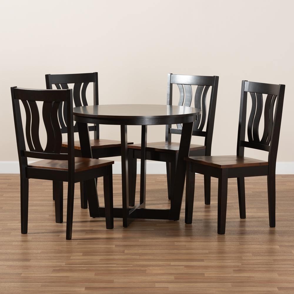 Elodia Modern and Contemporary Transitional Two-Tone Dark Brown and Walnut Brown Finished Wood 5-Piece Dining Set FredCo