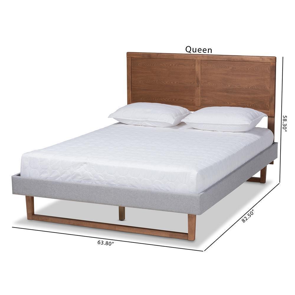 Eloise Rustic Modern Light Grey Fabric Upholstered and Ash Walnut Brown Finished Wood Queen Size Platform Bed FredCo