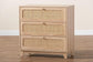 Elsbeth Japandi Oak Brown Finished Wood and Natural Rattan 3-Drawer Storage Cabinet FredCo