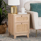 Elsbeth Mid-Century Modern Light Brown Finished Wood and Natural Rattan 1-Drawer End Table FredCo