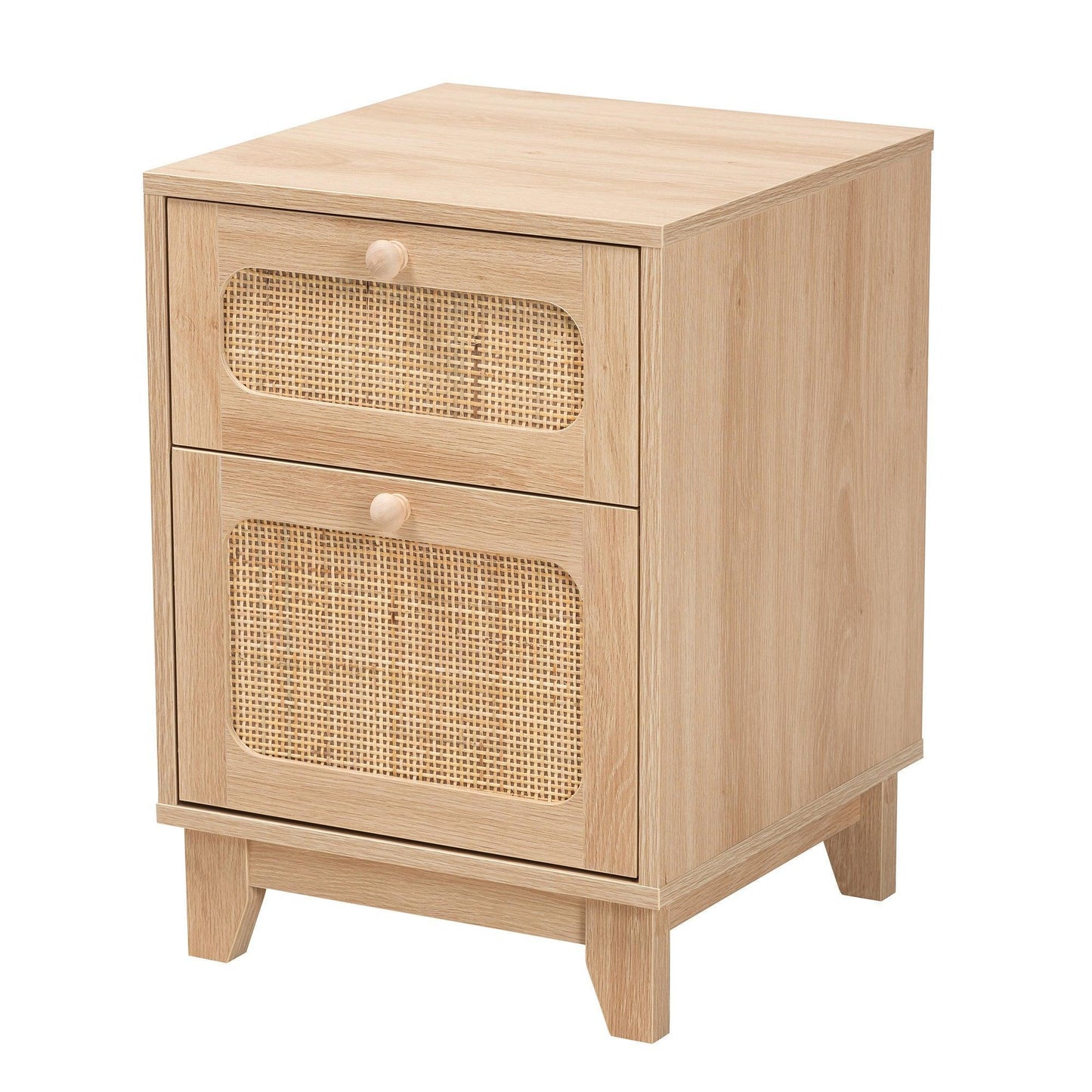 Elsbeth Mid-Century Modern Light Brown Finished Wood and Natural Rattan 1-Drawer End Table FredCo