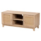 Elsbeth Mid-Century Modern Light Brown Finished Wood and Natural Rattan 2-Door TV Stand FredCo