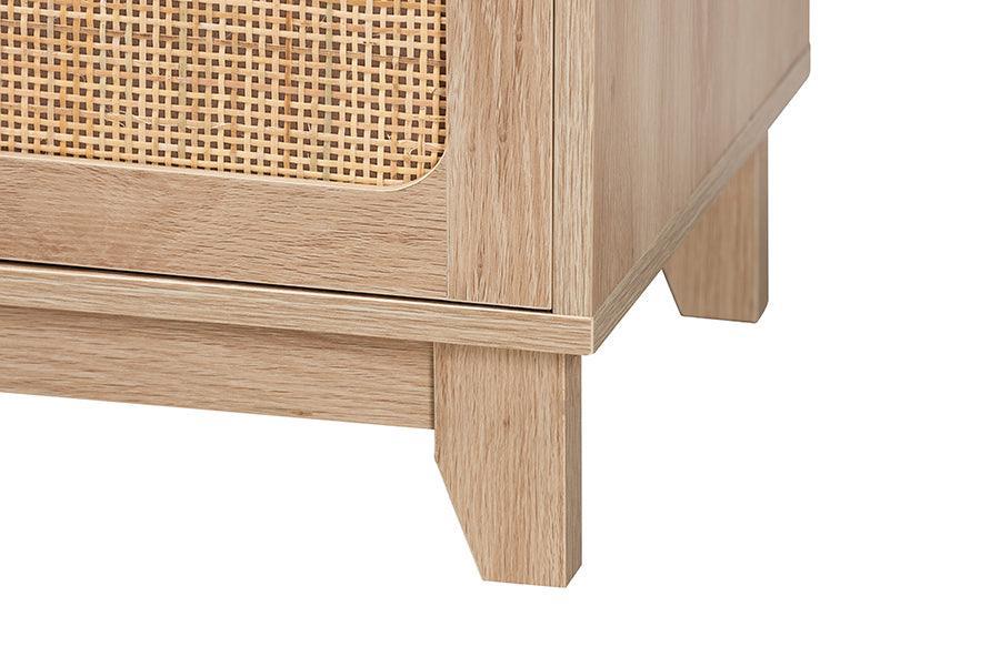 Elsbeth Mid-Century Modern Light Brown Finished Wood and Natural Rattan 2-Door TV Stand FredCo