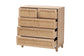 Elsbeth Mid-Century Modern Oak Brown Finished Wood and Natural Rattan 5-Drawer Storage Cabinet FredCo