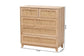 Elsbeth Mid-Century Modern Oak Brown Finished Wood and Natural Rattan 5-Drawer Storage Cabinet FredCo