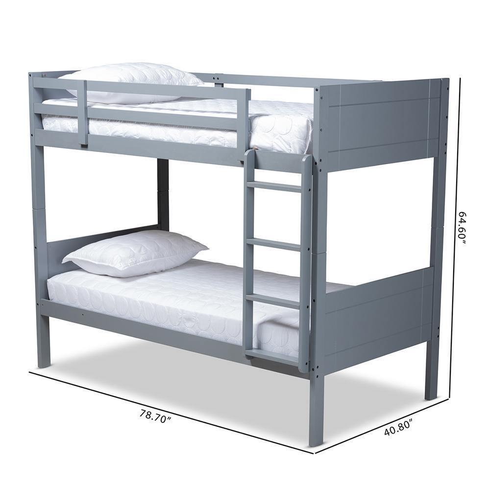 Elsie Modern and Contemporary Grey Finished Wood Twin Size Bunk Bed FredCo