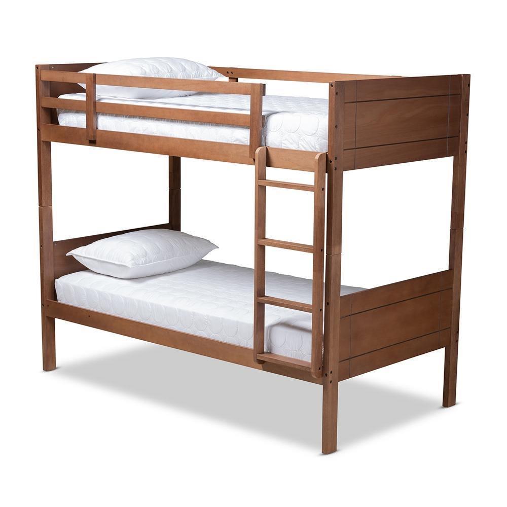 Elsie Modern and Contemporary Walnut Brown Finished Wood Twin Size Bunk Bed FredCo