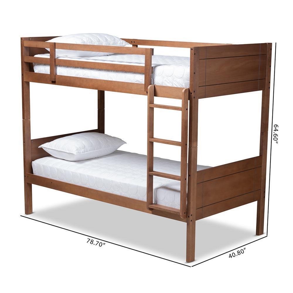 Elsie Modern and Contemporary Walnut Brown Finished Wood Twin Size Bunk Bed FredCo