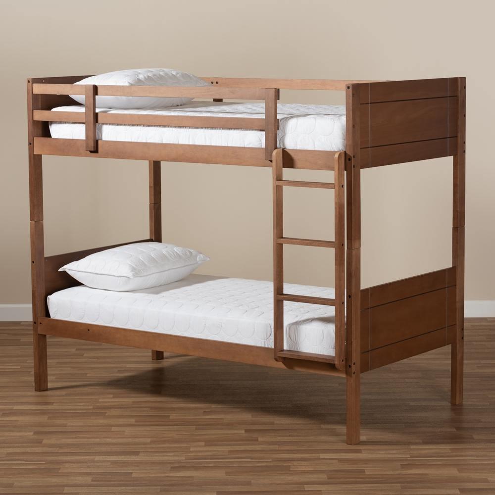 Elsie Modern and Contemporary Walnut Brown Finished Wood Twin Size Bunk Bed FredCo