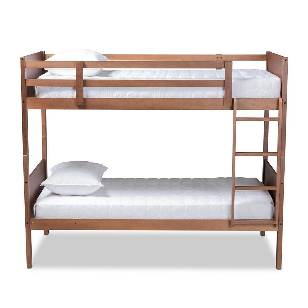 Elsie Modern and Contemporary Walnut Brown Finished Wood Twin Size Bunk Bed FredCo