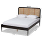 Elston Mid-Century Modern Charcoal Finished Wood and Synthetic Rattan Queen Size Platform Bed FredCo