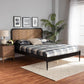 Elston Mid-Century Modern Charcoal Finished Wood and Synthetic Rattan Queen Size Platform Bed FredCo