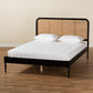Elston Mid-Century Modern Charcoal Finished Wood and Synthetic Rattan Queen Size Platform Bed FredCo