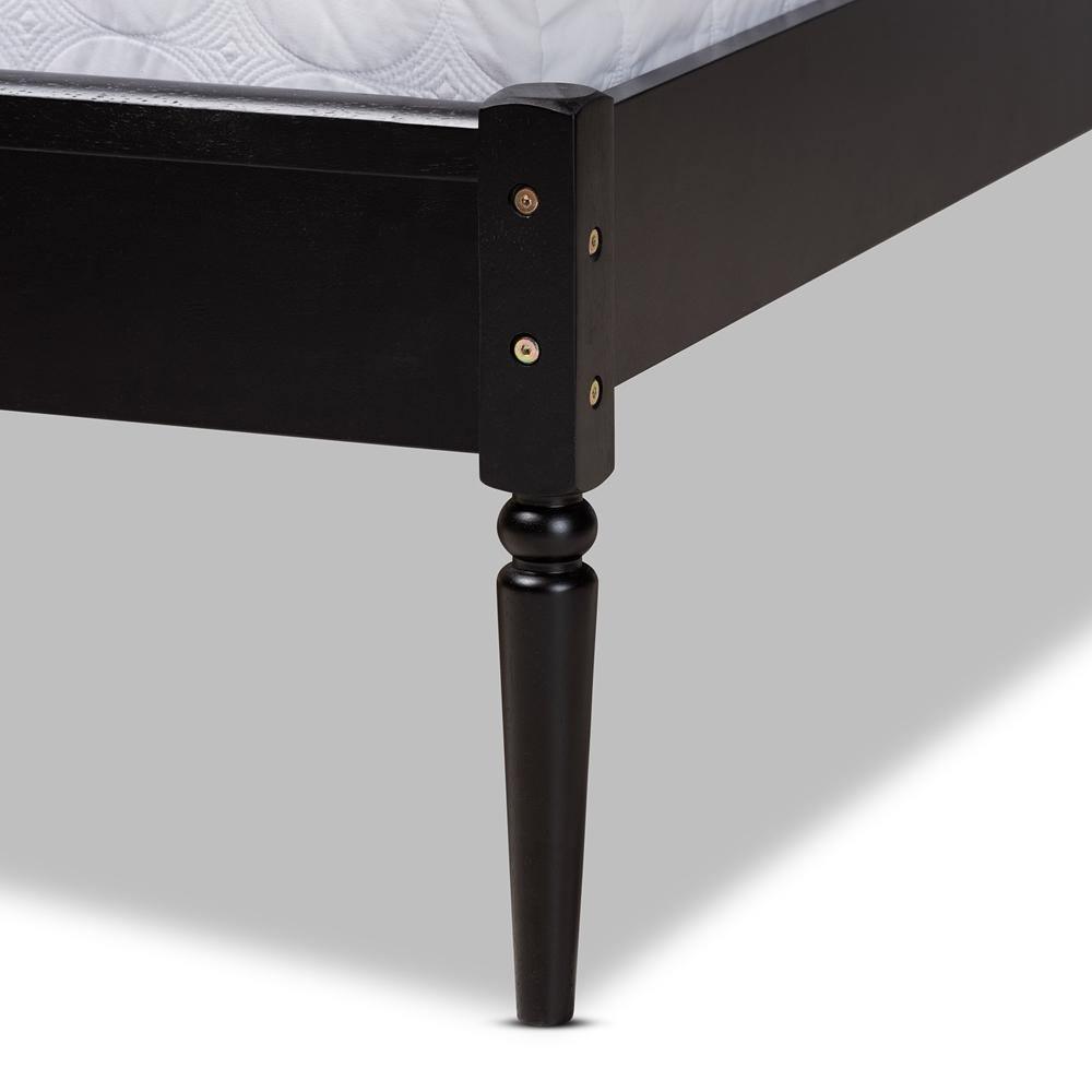 Elston Mid-Century Modern Charcoal Finished Wood and Synthetic Rattan Queen Size Platform Bed FredCo