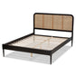 Elston Mid-Century Modern Charcoal Finished Wood and Synthetic Rattan Queen Size Platform Bed FredCo