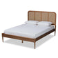 Elston Mid-Century Modern Walnut Brown Finished Wood and Synthetic Rattan King Size Platform Bed FredCo