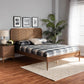 Elston Mid-Century Modern Walnut Brown Finished Wood and Synthetic Rattan King Size Platform Bed FredCo