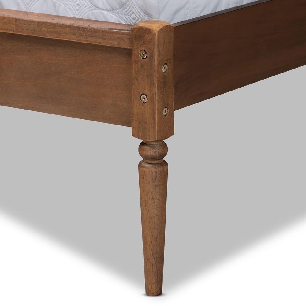 Elston Mid-Century Modern Walnut Brown Finished Wood and Synthetic Rattan King Size Platform Bed FredCo