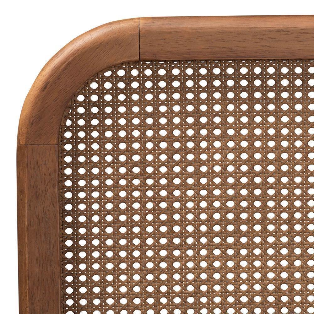 Elston Mid-Century Modern Walnut Brown Finished Wood and Synthetic Rattan Queen Size Platform Bed FredCo