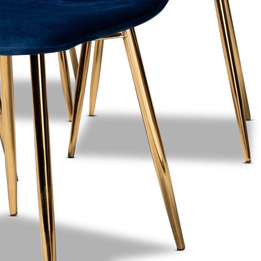 Elyse Glam and Luxe Navy Blue Velvet Fabric Upholstered Gold Finished 4-Piece Metal Dining Chair Set FredCo