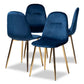 Elyse Glam and Luxe Navy Blue Velvet Fabric Upholstered Gold Finished 4-Piece Metal Dining Chair Set FredCo