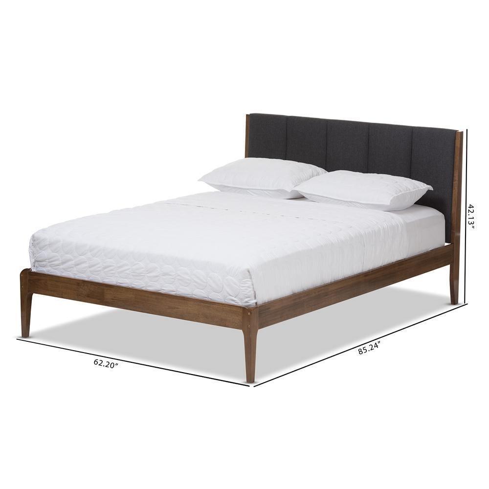 Ember Mid-Century Dark Grey Fabric and Medium Brown Finish Wood Full Size Platform Bed FredCo