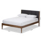 Ember Mid-Century Dark Grey Fabric and Medium Brown Finish Wood Full Size Platform Bed FredCo