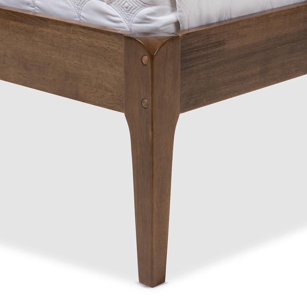 Ember Mid-Century Dark Grey Fabric and Medium Brown Finish Wood Full Size Platform Bed FredCo