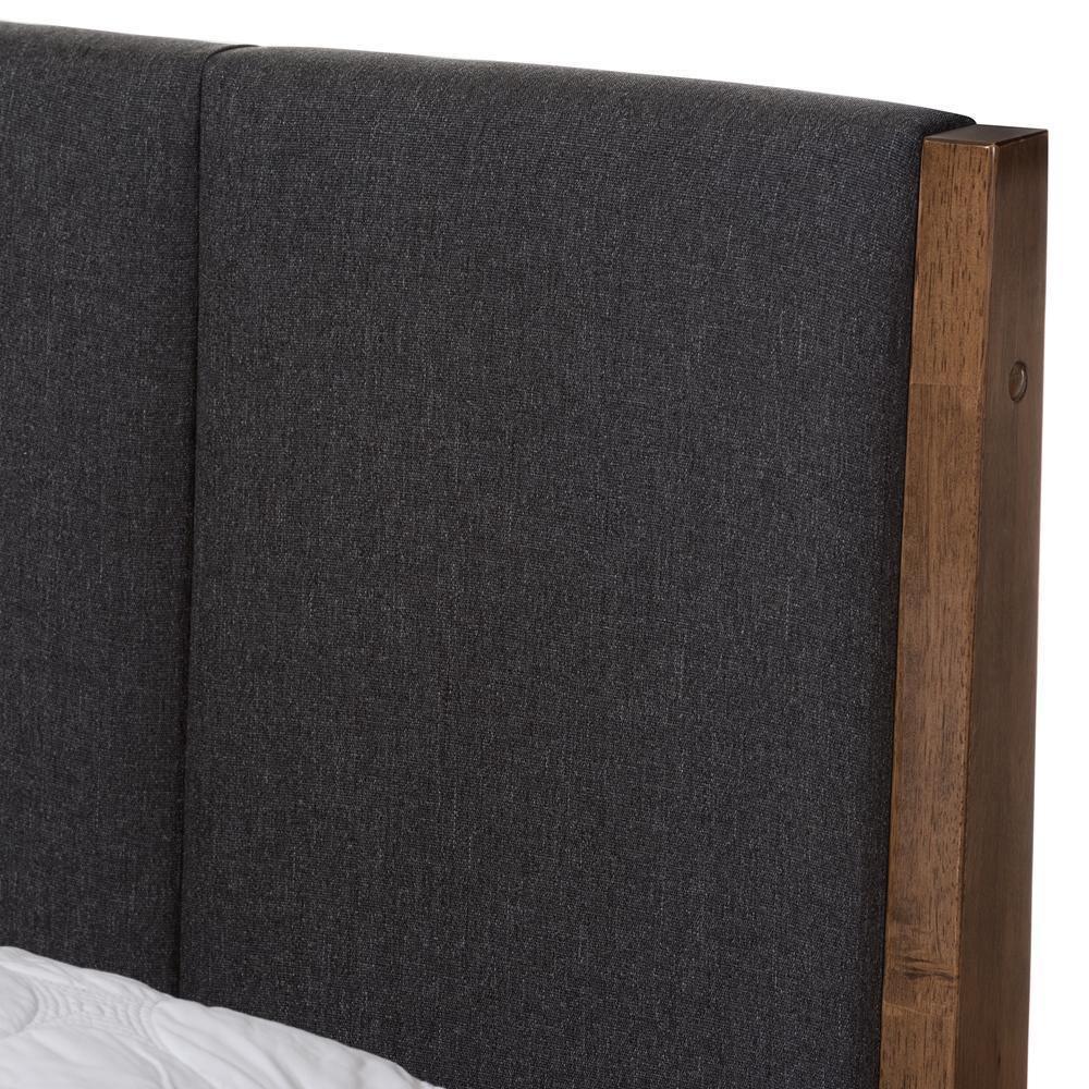 Ember Mid-Century Dark Grey Fabric and Medium Brown Finish Wood Full Size Platform Bed FredCo
