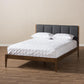 Ember Mid-Century Dark Grey Fabric and Medium Brown Finish Wood Full Size Platform Bed FredCo